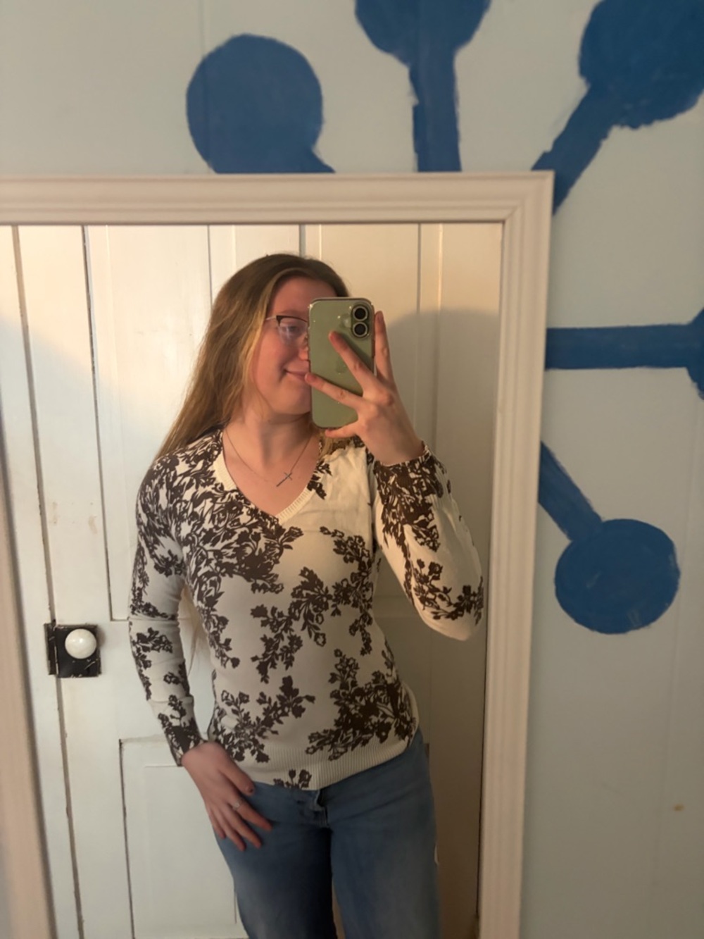 Gap brown and white long sleeve shirt